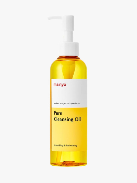 Ma:nyo Pure Cleansing Oil in branded component on a light gray background