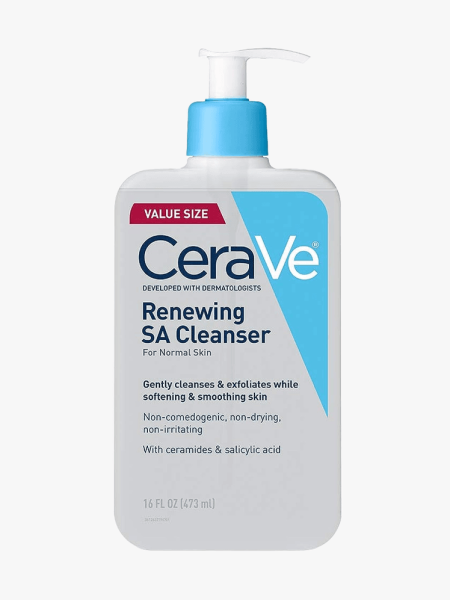 CeraVe Renewing Salicylic Acid Cleanser in branded component on a light gray background